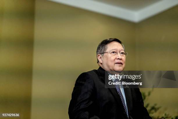 Carlos Dominguez, Philippines' secretary of finance, speaks during a Bloomberg Television interview in Manila, the Philippines, on Monday, March 5,...