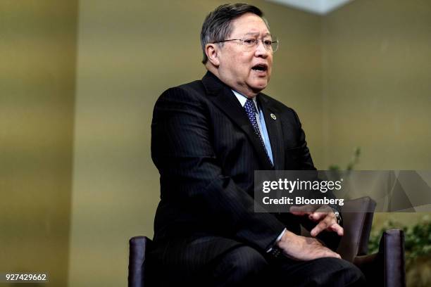 Carlos Dominguez, Philippines' secretary of finance, speaks during a Bloomberg Television interview in Manila, the Philippines, on Monday, March 5,...