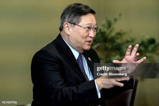 Carlos Dominguez, Philippines' secretary of finance, speaks during a Bloomberg Television interview in Manila, the Philippines, on Monday, March 5,...