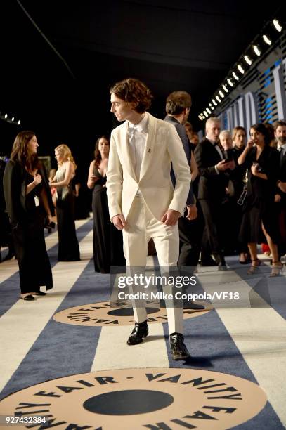 Timothee Chalamet attends the 2018 Vanity Fair Oscar Party hosted by Radhika Jones at Wallis Annenberg Center for the Performing Arts on March 4,...