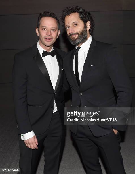 Nick Kroll and Jason Mantzoukas attend the 2018 Vanity Fair Oscar Party hosted by Radhika Jones at Wallis Annenberg Center for the Performing Arts on...
