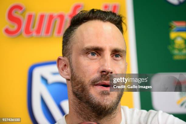 Faf du Plessis of the Proteas during day 5 of the 1st Sunfoil Test match between South Africa and Australia at Sahara Stadium Kingsmead on March 05,...