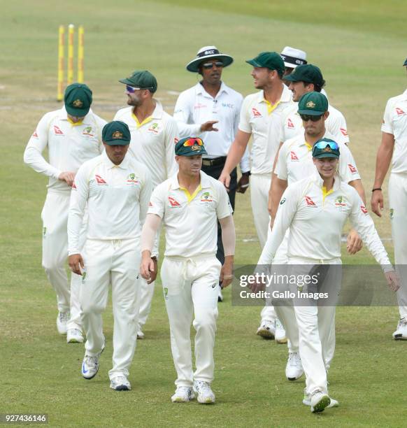 David Warner and Steven Smith of Australia during day 5 of the 1st Sunfoil Test match between South Africa and Australia at Sahara Stadium Kingsmead...