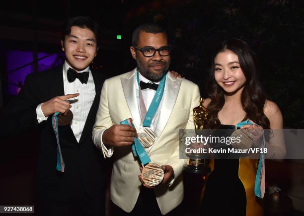 Alex Shibutani, Jordan Peele and Maia Shibutani attend the 2018 Vanity Fair Oscar Party hosted by Radhika Jones at Wallis Annenberg Center for the...