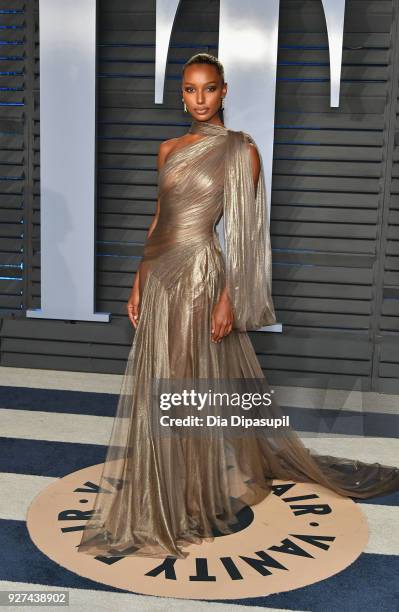 Jasmine Tookes attends the 2018 Vanity Fair Oscar Party hosted by Radhika Jones at Wallis Annenberg Center for the Performing Arts on March 4, 2018...