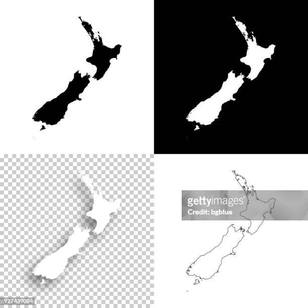 neuseeland-karten für design - blank, weiße und schwarze hintergründe - new zealand map stock-grafiken, -clipart, -cartoons und -symbole