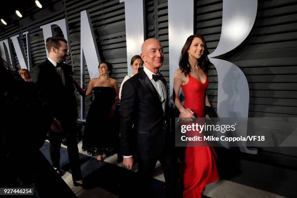 Jeff Bezos and MacKenzie Bezos attend the 2018 Vanity Fair Oscar Party hosted by Radhika Jones at Wallis Annenberg Center for the Performing Arts on...