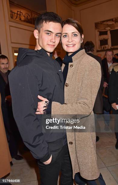 Tano Kling and his mother German actress Anja Kling attend the 'Die Niere' premiere on March 4, 2018 in Berlin, Germany.