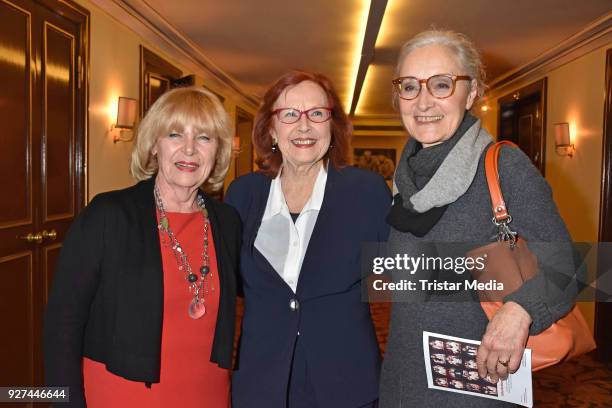 Dagmar Biener, Brigitte Grothum and Eleonore Weisgeber attend the 'Die Niere' premiere on March 4, 2018 in Berlin, Germany.