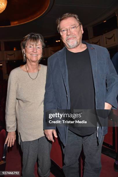 Anne Dohrenkamp and Juergen von der Lippe attend the 'Die Niere' premiere on March 4, 2018 in Berlin, Germany.