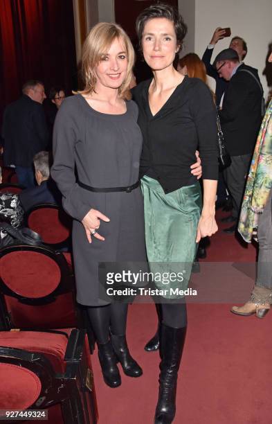 Katharina Abt and Julia Bremermann attend the 'Die Niere' premiere on March 4, 2018 in Berlin, Germany.