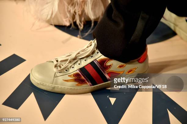 Adam Rippon, shoe detail, attends the 2018 Vanity Fair Oscar Party hosted by Radhika Jones at Wallis Annenberg Center for the Performing Arts on...
