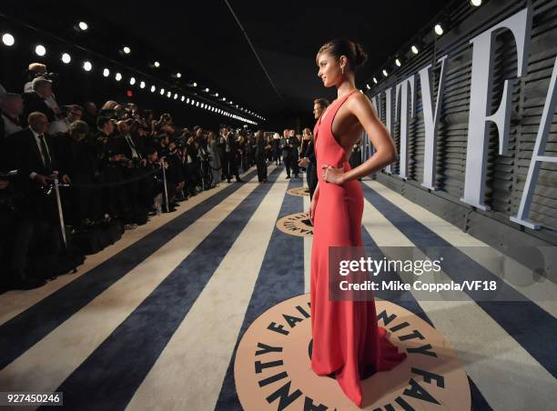 Taylor Hill attends the 2018 Vanity Fair Oscar Party hosted by Radhika Jones at Wallis Annenberg Center for the Performing Arts on March 4, 2018 in...