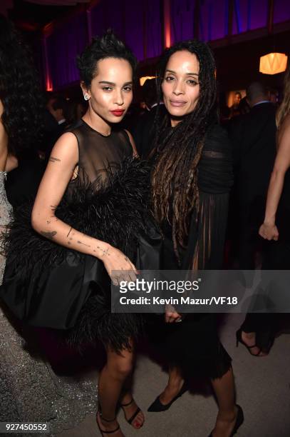 Zoe Kravitz and Lisa Bonet attend the 2018 Vanity Fair Oscar Party hosted by Radhika Jones at Wallis Annenberg Center for the Performing Arts on...