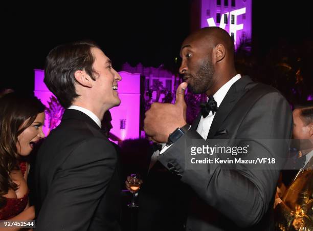 Miles Teller and Kobe Bryant attend the 2018 Vanity Fair Oscar Party hosted by Radhika Jones at Wallis Annenberg Center for the Performing Arts on...