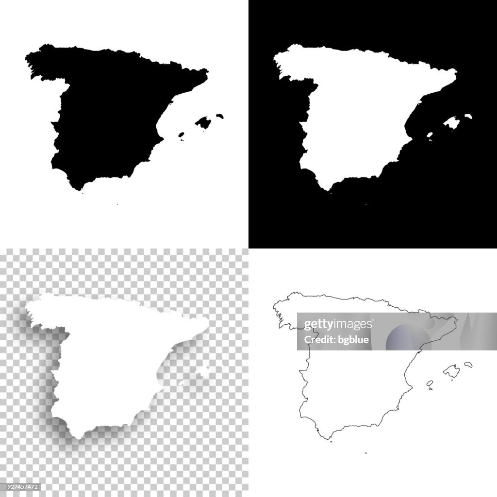 Spanien-Karten für Design - leere, weiße und schwarze Hintergründe