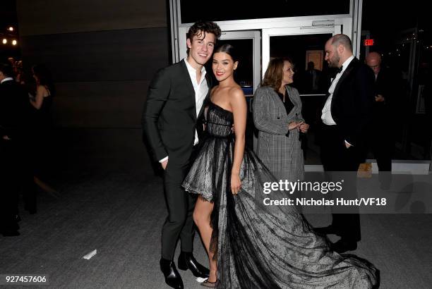 Actress Hailee Steinfeld and singer Shawn Mendes attend the 2018 Vanity Fair Oscar Party hosted by Radhika Jones at Wallis Annenberg Center for the...