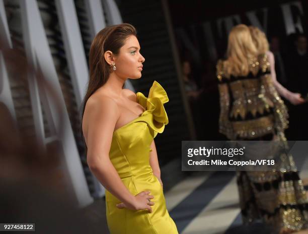 Odeya Rush attends the 2018 Vanity Fair Oscar Party hosted by Radhika Jones at Wallis Annenberg Center for the Performing Arts on March 4, 2018 in...