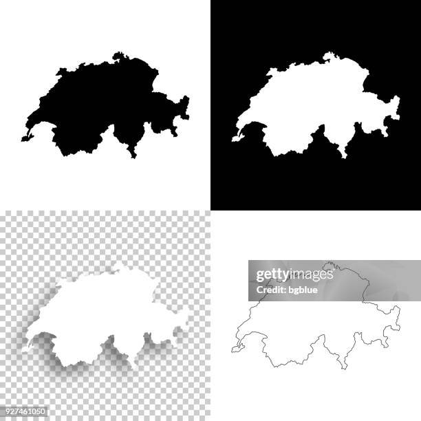 switzerland maps for design - blank, white and black backgrounds - switzerland map stock illustrations