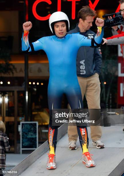 Television personality Jimmy Fallon attends the USOC Winter Sports Festival celebrating 100 days to the Vancouver Games in Rockefeller Center on...