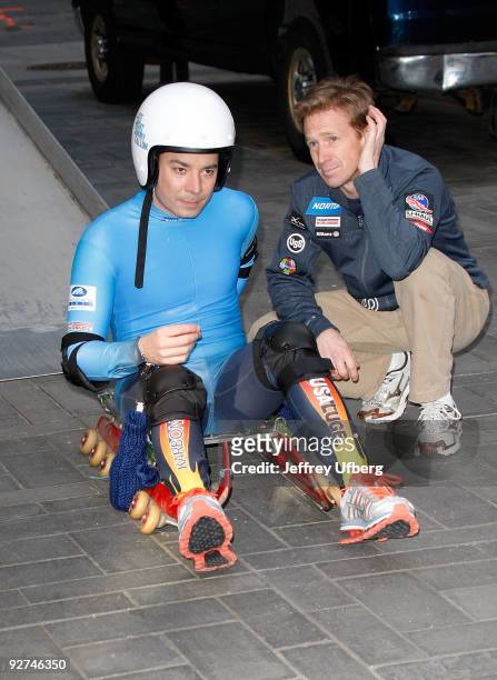 Television personality Jimmy Fallon and Luge Olympian Gordy Sheer attend the USOC Winter Sports Festival celebrating 100 days to the Vancouver Games...
