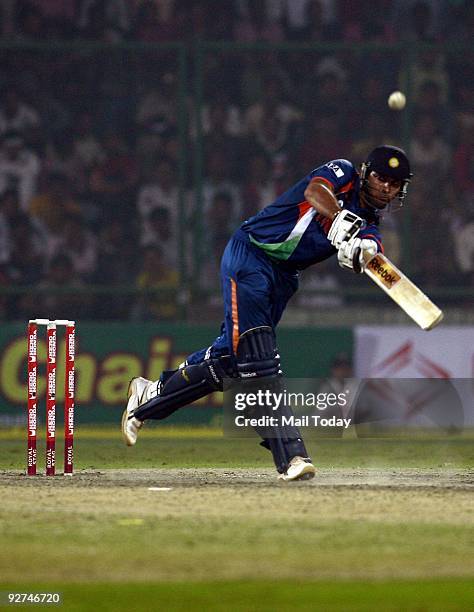 Yuvraj Singh in action during the 3rd One-day International match against Australia in New Delhi on Saturday, October 31, 2009.