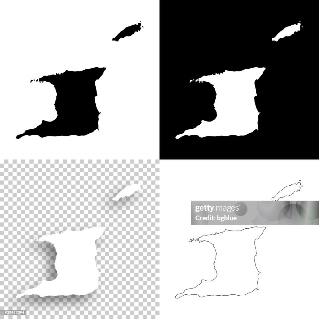 Mapas de Trinidad y Tobago para el diseño - en blanco, blanco, negro antecedentes