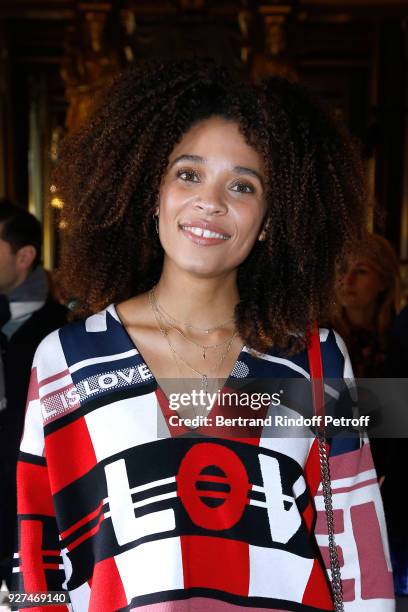 Actress Stefi Celma attends the Stella McCartney show as part of the Paris Fashion Week Womenswear Fall/Winter 2018/2019 on March 5, 2018 in Paris,...