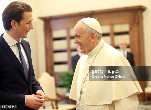 Pope Francis meets the Chancellor of Austria, Sebastian Kurz at the Apostolic Palace on March 5, 2018 in Vatican City, Vatican.