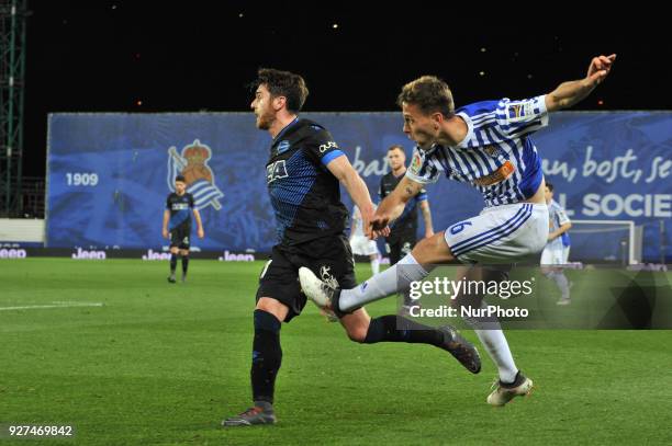 Sergio Canales of Real Sociedad during the Spanish league football match between Real Sociedad and Alaves at the Anoeta Stadium on 4 March 2018 in...