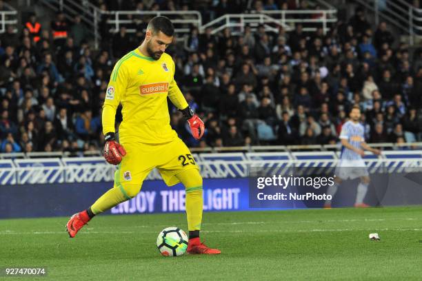 Miguel Angel Moya of Real Sociedad reacts during the Spanish league football match between Real Sociedad and Alaves at the Anoeta Stadium on 4 March...