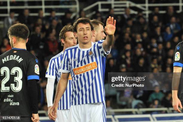 Oyarzabal of Real Sociedad reacts during the Spanish league football match between Real Sociedad and Alaves at the Anoeta Stadium on 4 March 2018 in...