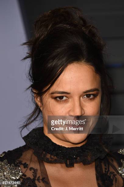 Michelle Rodriguez attends the 2018 Vanity Fair Oscar Party hosted by Radhika Jones at the Wallis Annenberg Center for the Performing Arts on March...