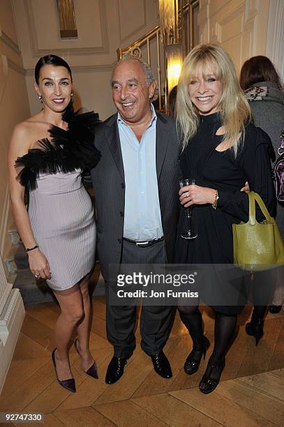 Anastasia Webster, Sir Philip Green and Jo Wood attend the Georgina Chapman for Garrard collection launch on November 4, 2009 in London, England.