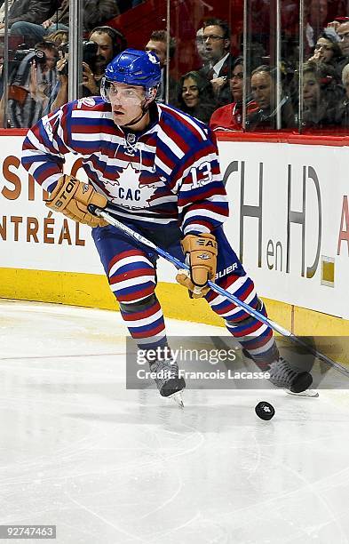 Mike Cammalleri of the Montreal Canadiens skates with the puck during the NHL game against the Toronto Maple Leafs on October 31, 2009 at the Bell...