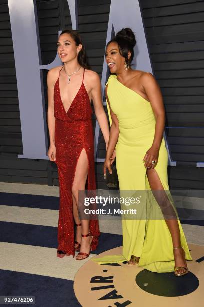 Gal Gadot and Tiffany Haddish attend the 2018 Vanity Fair Oscar Party hosted by Radhika Jones at the Wallis Annenberg Center for the Performing Arts...