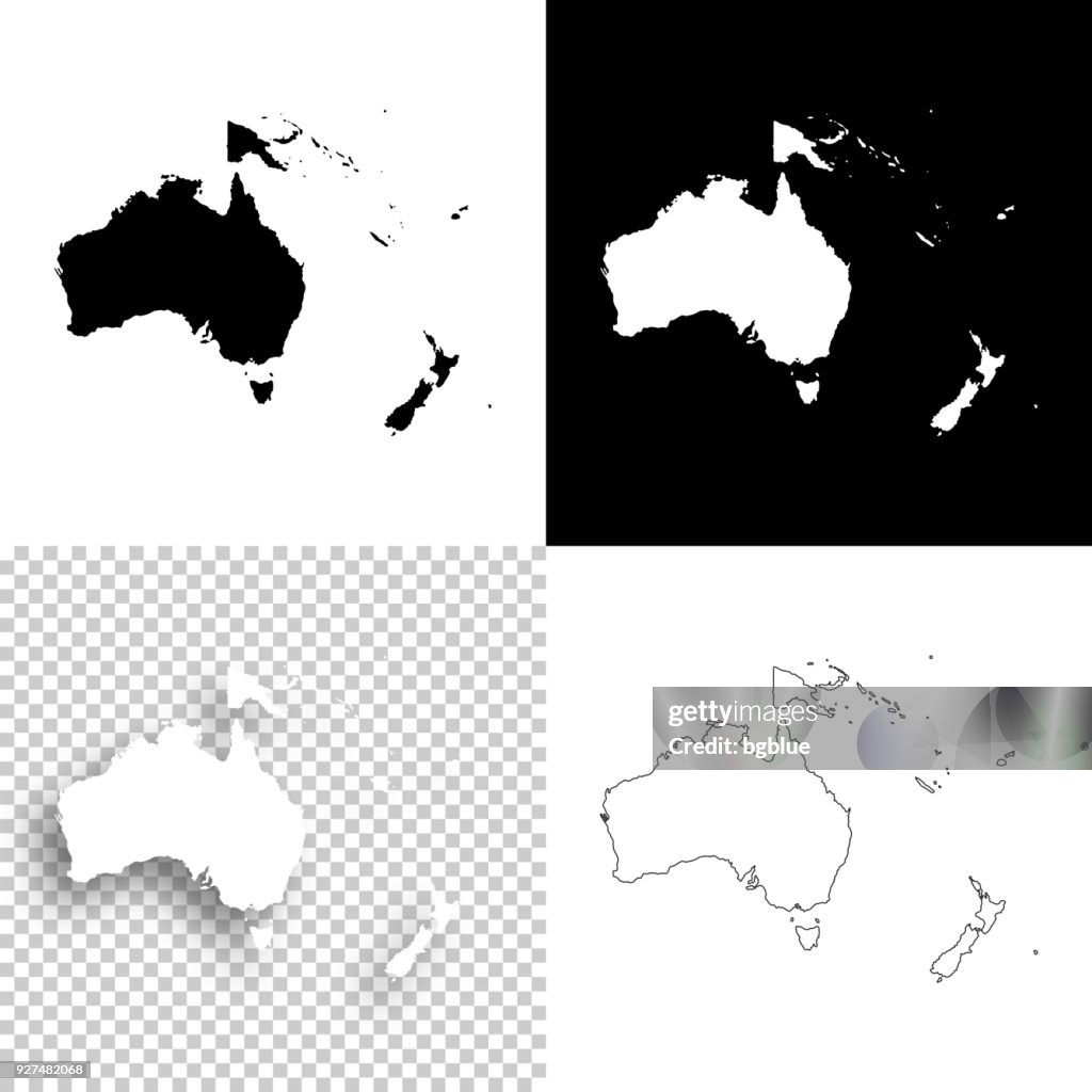 Oceania maps for design - Blank, white and black backgrounds