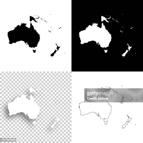 oceania maps for design - blank, white and black backgrounds - australia v new zealand stock illustrations