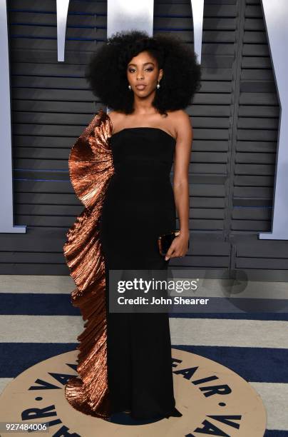 Actress Jessica Williams attends the 2018 Vanity Fair Oscar Party hosted by Radhika Jones at Wallis Annenberg Center for the Performing Arts on March...