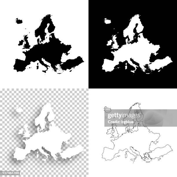illustrations, cliparts, dessins animés et icônes de cartes de l’europe pour la conception - blank, fond blanc et noir - carte europe