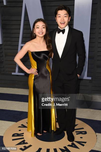 Maia Shibutani and Alex Shibutani attend the 2018 Vanity Fair Oscar Party hosted by Radhika Jones at the Wallis Annenberg Center for the Performing...