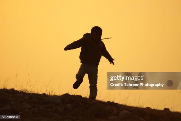 silhouette of a kid playing - little asian girl jumping stock pictures, royalty-free photos & images