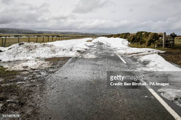 Snow continues to block the A39, Exmoor, near Lynton, following the recent severe weather.
