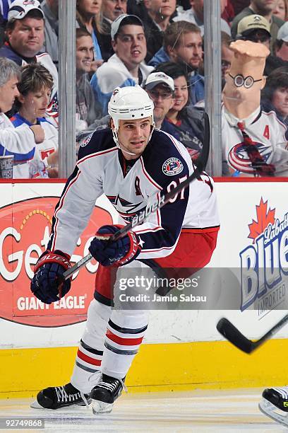 Defenseman Rostislav Klesla skates against the Pittsburgh Penguins on October 30, 2009 at Nationwide Arena in Columbus, Ohio.