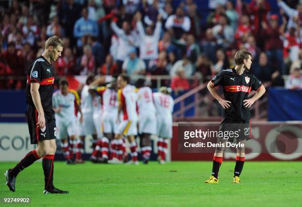 Aleksandr Hleb of VfB Stuttgart reacts after Sevilla scored their first goal during the UEFA Champions League Group G match between Sevilla and VfB...