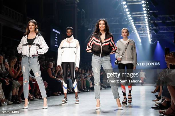 Montana Cox and Jessica Gomes showcase designs during the VAMFF 2018 Gala Runway presented by David Jones on March 5, 2018 in Melbourne, Australia.