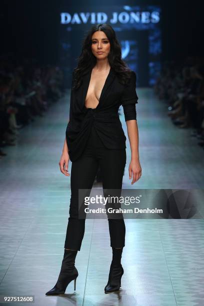 Jessica Gomes showcases designs during VAMFF Runway Gala Presented by David Jones on March 5, 2018 in Melbourne, Australia.