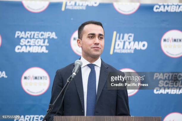 The leader of the CinqueStelle Movement and President of the Council candidate Luigi Di Maio speaks to the press after the election results of...