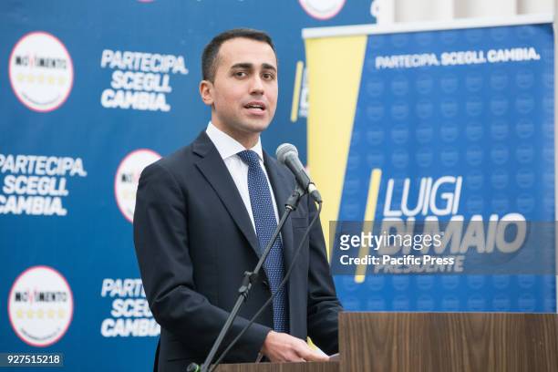 The leader of the CinqueStelle Movement and President of the Council candidate Luigi Di Maio speaks to the press after the election results of...