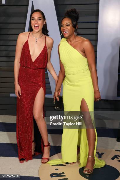 Gal Gadot and Tiffany Haddish attend the 2018 Vanity Fair Oscar Party hosted by Radhika Jones at Wallis Annenberg Center for the Performing Arts on...